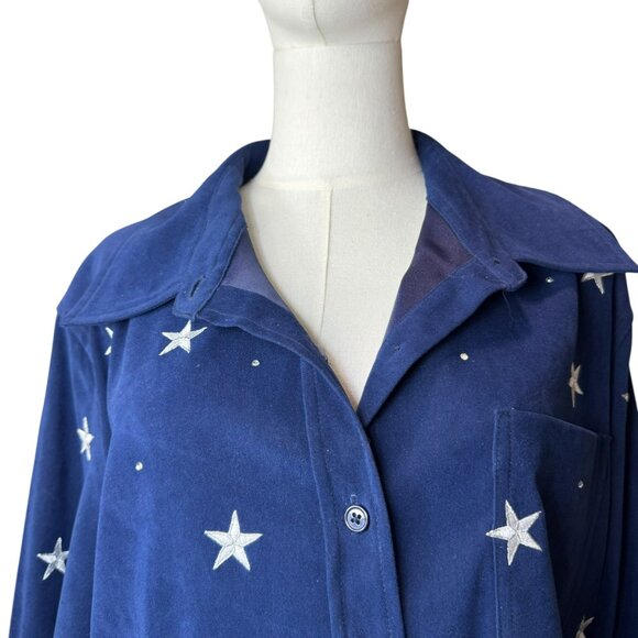 Quacker Factory Star Embellished Navy Button-Up Shirt Size 1X - Picture 2 of 7